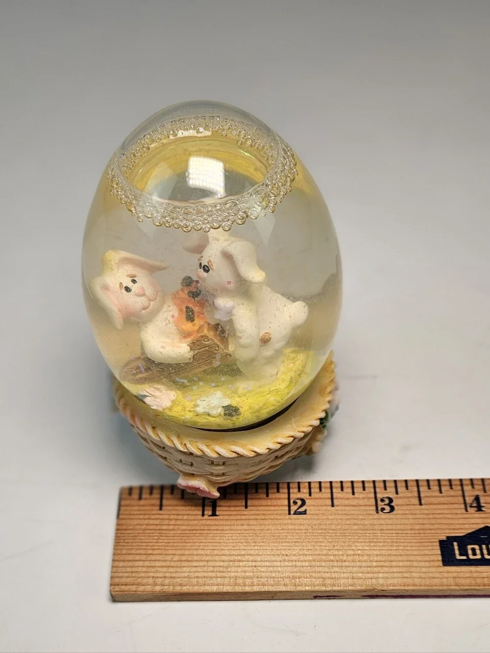 Decorative Bunny Egg Snow Globe - Cream and Pastel